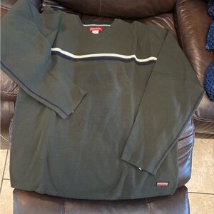 UNIONBAY Dark Green Crewneck Sweater with White and Navy Chest Stripe